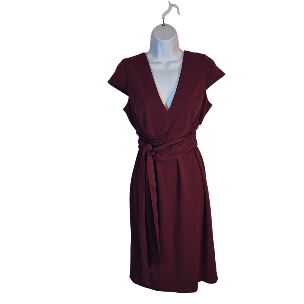 Dress The Population Women’s Dana Wrap Waist Cocktail Dress Size L Burgundy